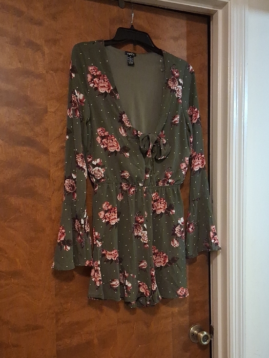 Rue21 Pants - Rue21 Olive Green Floral Romper with Tie Front